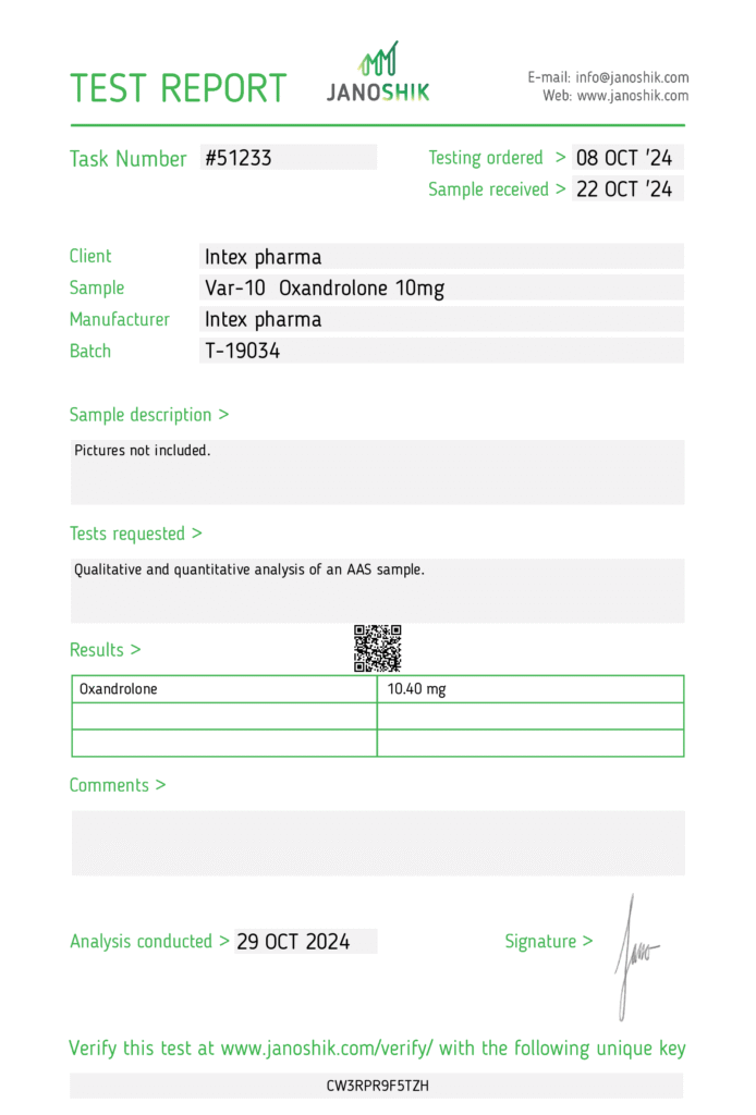 Intex Pharma VAR 10 – 10mg x 100 tabs (Anavar)